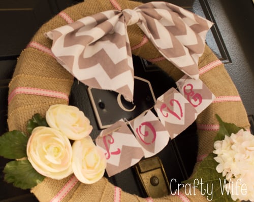 Burlap and Chevron Valentines Day Wreath