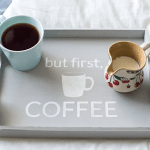 Make mornings more fun with an easy-to-make tray for your daily cup of coffee. Using chalk paint, a silhouette stencil, and an unfinished wooden tray from any craft store!