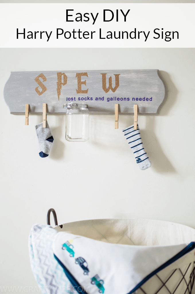 Pay homage to Hermione and S.P.E.W. with this fun Harry Potter laundry sign! Use it to collect lost socks and spare galleons and support the promotion of elfish welfare.