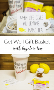 Brighten someone's day and send them off to work armed with Bigelow tea & other goodies to keep them healthy and happy during cold & flu season. Make your own gift basket and download a free SVG file! #meandmytea #ad