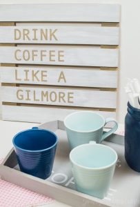 Decorate your coffee bar with Gilmore-inspired artwork using your Silhouette machine and a FREE SVG file to make the Gilmore Girls Coffee Sign.